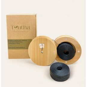 Vegan Biodegradable Bamboo Charcoal Dental Floss with Refillable Bamboo Container | Free Refill | Natural Candelilla Wax | 54yds x2 (50m x2) | Unflavoured | Eco Friendly Zero Waste Oral Care in Saudi Arabia