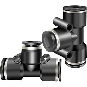 PNEUMATIC 2Pcs Quick Connect Air Hose Fittings Black Tee 5/16 inch Air Line Push to Connect Tube Fittings PE