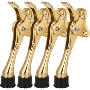 4 Pack Kickdown Door Stoppers 4 Inches, Gold Heavy Duty Door Stoppers for Bottom of Door, Door Stop with One Touch and Soft Rubber Tips, Bright Brass