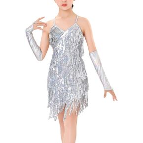 Happy Cherry Fringe Sequin Dress for Girls Cha Cha Jazz Dance Costume Tassel Stage Outfit Latin Dress Ballroom Dancewear