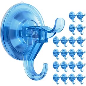 ANDGOO 20 Pack Suction Cup Hooks, Shower Hooks Vacuum Suction Cup, Maximum Load Capacity to 11 lbs, Removable Reusable Waterproof Shower Suction Hooks for Bathroom, Kitchen, Door, Window (Blue)