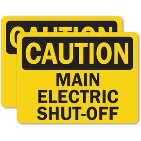 (2 Pack) Main Electric Shut-Off OSHA Caution Sign 5 Inch X 3.5 Inch Vinyl Label Decal Sticker Weather Resistant, UV Protected for Workplace, Business, and Construction Site, Made in the USA