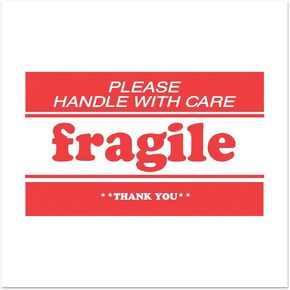 Pre-Printed Message Labels, Fragile-Please Handle with Care-Thank You, 2 X 3, White/red, 500/roll