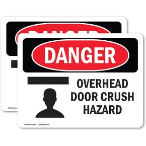 (2 Pack) Overhead Door Crush Hazard OSHA Danger Sign 7 Inch X 5 Inch Vinyl Label Decal Sticker Weather Resistant, UV Protected for Workplace, Business, and Construction Site, Made in the USA