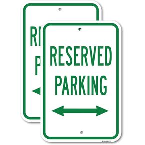 (2 Pack) Reserved Parking With Double Arrow - 12" X 18" Heavy-Gauge Aluminum Sign - Rust Free Aluminum, Weather Resistant, Waterproof, Fade Resistant, 2 Pre-drilled Holes