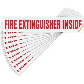T&R Fire Extinguisher Inside Sign Stickers - 10 Pack - 9" x 1.7" Self-Adhesive Vinyl Reflective, UV resistant, Waterproof, Fade and Scratch Resistant, Suitable for Vehicles Indoor and Outdoor - White