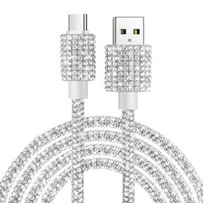 VOFUOE USB to USB C Cable, Type C 60W Fast Charging Cable Bling Sparkling Diamond USB C Charging Cord for Women 4FT for iPhone 16/16 Pro/ 16 Pro Max, for Galaxy S24 Ultra, iPad 10th Generation-Silver