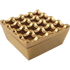 Metal Ashtrays for Cigarettes and Cigars Windproof Ashtray for Home Hotel Garden and Desktop Use,1 Pcs (Gold, Medium-16 hole)