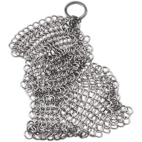Barebones Coarse Stainless Steel Cleaning Mesh Scrubber - Cast Iron Cleaner - Grill Accessories, Scrub Brush, Cast Iron Brush, Chainmail Skillet Cleaner
