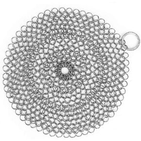 Amagabeli 10"x10"Stainless Steel Cast Iron Cleaner Round Chainmail Scrubber for Cast Iron Pan Skillet Cleaner for Dishes Glass Pre-Seasoned Cast Iron Pot Seasoning Protection Cookware