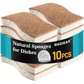 10PCS Natural Sponges for Dishes - Biodegradable Sponges Kitchen Eco Friendly Dish Sponge Non-Scratch Sponges for Cleaning Kitchen
