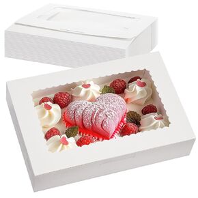 Kootek 24 Pack Bakery Boxes,12 x 8 x 2.5 Inches Cookie Boxes with Window for Chocolate Covered Strawberries, Cupcakes, Donuts, Baked Goods with 72pcs Stickers