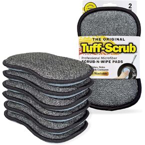 Original Tuff-Scrub Professional Microfiber Multi-Surface Scrub-N-Wipe Sponges, Dual-Sided for Scouring and Easy Household Cleaning, Machine Washable, 6-Pack Large Size Pads
