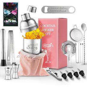 R HORSE 19Pcs Cocktail Shaker Gift Set, Pro Drink Shaker Cocktail Set Big Sister Gift, Martini Shaker Party Mixing Kit for Summer Birthday, Portable Bartender Kit Birthday Idea Gift for Sister