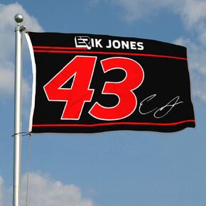 Autographed Checkered Racing Flag Erik Jones #43 Flag Banner 3x5Feet for Car Fans with Brass Grommets