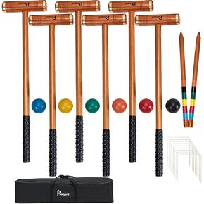 35" Six Player Croquet Set, Deluxe [Annatto Retro Style] Croquet Set with Wooden Mallets/Colored Ball/Wickets/Stakes for Adults/Teens/Family-Perfect for Lawn/Backyard Game/Park