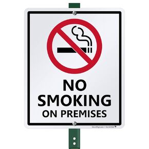 SmartSign "No Smoking on Premises" LawnBoss® Sign | 10" x 12" Aluminum Sign With 3' Stake