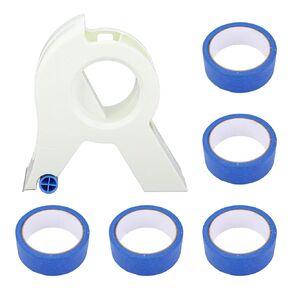 ASHATA Masking Paint Tape Applicator Set with 5 Roll Blue Painter Tape, Portable Masking Set Tape Cutter for Painting, Trim, and Door, Masking Master Tape, Paint Tape