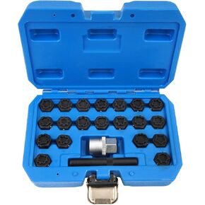 BHB 22PCS Wheel Locking Nut Key Removal Tool Kit Wheel Anti-Theft Lock Lug Nut Screw Remover Set with Punch and 1/2 Inch Driver Scoket Adaptor Compatible with Audi