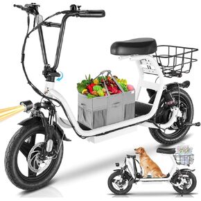 Caroma 1200W Peak Electric Scooters for Adults, 14" Fat Tire, 500Wh Battery, 30 Miles Range, 20MPH Top Speed, Foldable Electric Scooter with Seat, Dual Shock Absorbing Electric Bike for Commuting