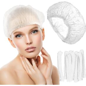 50PCS Disposable Hair Nets for Women 18 Inch White Nonwoven Bouffant Caps, Hair Net for Hospital, Spa, Catering, Labs, Salon, Kitchen, Hair Nets for Food Service Workers