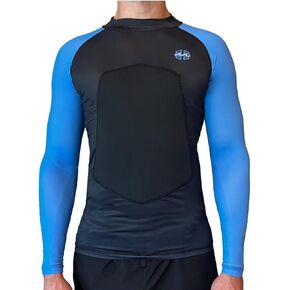 RIBBY SPF 50+ 5mm Padded Rash Guard, Black and Blue, Long Sleeve