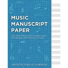 Music Manuscript Paper: Blank Sheet Music Notebook with 12 Staves, Numbered Pages and Music Notation Guide | Customizable Table of Contents