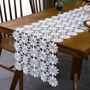 White Flower Runners Lace Table Cloth Shower Dresser Scarf for Home Kitchen Wedding Banquet Tea Table TV Cabinet Dining Table Heat Insulation Table Runner