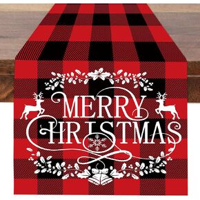 Red and Black Buffalo Plaid Christmas Table Runner Winter Christmas Holiday Linen Table Runner Dining Table Home Party Decoration 13 x 72 Inch