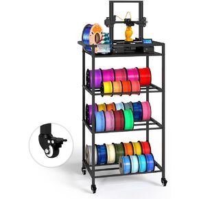lukar Rolling 3D Printer Filament Storage Rack with Wheels, Heavy Duty 3D Printer Stand Filament Organizer, 4 Tier Metal Storage Shelf Filament Spool Holder for Garage Office Workshop