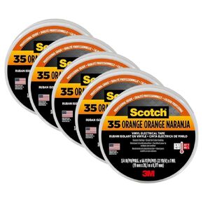 Scotch Vinyl Electrical Tape #35, 3/4 in x 66 ft, Orange – Premium Quality, Flame Retardant, Weather Resistant, Pack of 5
