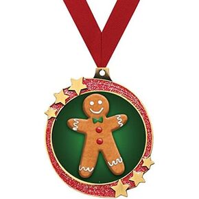 Crown Awards Gingerbread Man Red Glitter Award Medals, 2.5" Gold Shooting Star Gingerbread Man Trophies Prime
