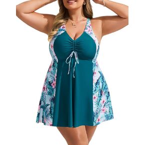 Hanna Nikole Women's Tankini Swimsuit Plus Size Color Block Tummy Control Swimdress Elegant Bathing Suit with Boyshort