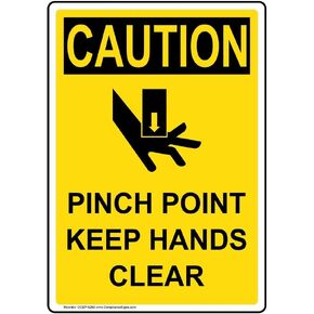 ComplianceSigns.com Vertical Caution Pinch Point Keep Hands Clear OSHA Label Decal, 5x3.5 inch 4-Pack Vinyl for Machinery