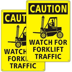 (2 Pack) Caution Watch for Forklift Traffic Safety Sign, 10 x 14 Watch for Forklift Reflective Aluminum Metal Signs Rust Free Waterproof and Easy to Install