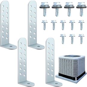 4 Pack Hurricane Condenser Brackets with Screws 4-1/4'' Hurricane Clips Universal Condenser Tie Down Kit Heavy-Duty Galvanized Steel Hurricane Brackets for Concrete & Masonry Condenser Pad