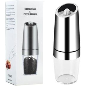 Automatic Batter Powered Gravity Electric Salt and Pepper Mill/Grinder Set, Stainless Steel, Adjustable Coarseness with Blue LED Light, One Hand Operation (Silver)