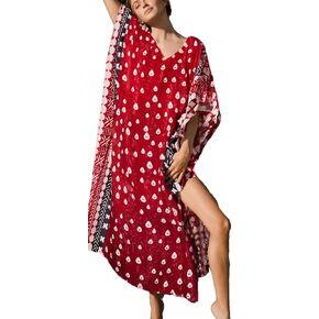 Beach Cover ups Caftan Women's Wave Point v Neck Caftans Rayon Ethnic Print Plus Size Caftan Over Sized Half Sleeve Kaftan