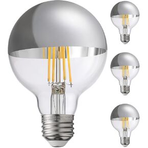 TORCHSTAR Dimmable Half Chrome Light Bulb, 7W (75W Eqv.), Anti Glare LED Light Bulbs, UL Listed, E26 Silver Dipped Bulb, G25 Globe Light Bulbs for Bathroom, Vanity, Mirror, 3000K Warm White, Pack of 3