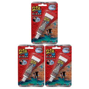 Flex Glue, Mini, Clear, 3-Pack, Super Strong, Transparent, Rubberized Waterproof Adhesive, Works Underwater, Use on Pools, Showers, Outdoors, Concrete, Brick, Pavers, Masonry, UV Resistant