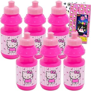 SANRIO Hello Kitty Kids 11 Oz Reusable Water Bottles - Hello Kitty Party Favor 6 Piece Bundle with 11 Oz Bottle with Pull Top Lid Plus Tattoos, Stickers for Girls | Bulk Hello Kitty Water Bottles