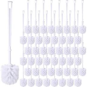 50 Pcs White Toilet Brush Bathroom Toilet Bowl Brush Soft Bristle Long Handle Toilet Bowl Brush Plastic Toilet Scrubber Brush Scrub Brush for Toilet