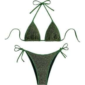 Shenhe Women's 2 قطعة Micro Triangle Beach Bikini يضع بريق ثياب السباحة بدلة السباحة in Kuwait