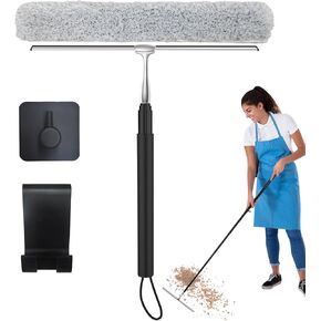 Squeegee for Window Cleaning(59IN),Shower Squeegee with Extension Pole Squeegee,Glass Cleaning Tools with 14" Silicon Squeegee &14" Microfiber Scrubber,Window Squeegee for Glass Door,Car,Floor