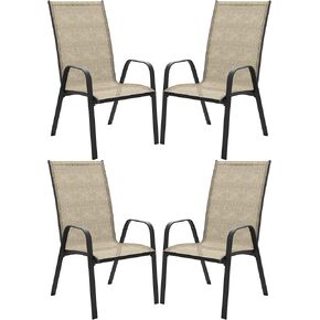 JEAREY Patio Dining Chairs Set of 4, Outdoor Stackable Dining Furniture Set, All Weather Dining Set for Lawn, Garden, Backyard, Poolside, Kahki