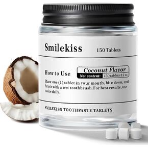 Toothpaste Tablets -Nano Hydroxyapatite Chewable Toothpaste Tabs, Travel Mouthwash Tablets, Flouride&Plastic Free&Travel Friendly - Remineralize with NHA-150Coconut+50Peach+50Mint+50Coconut