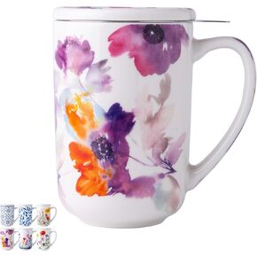AmorArc Porcelain Tea Mug with Infuser and Lids, 18 Oz Tea Cup Strainer with Tea Bag Holder for Loose Leaf Tea, Tea Steeping Coffee Mug for House-warming Wedding Birthday Gift