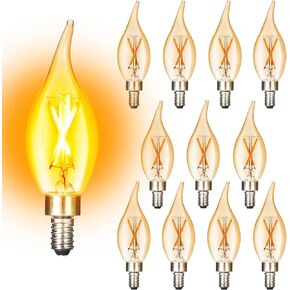 12 Pack E12 Dimmable Amber Candelabra Light Bulbs, Flame Tip 40 Watts Equivalent, Chandelier Light Bulbs CA11, Vintage Candle LED Bulb, Warm White 2200K, CRI 90+