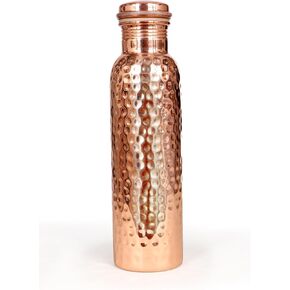33oz Pure Copper Water Bottle for Drinking, Handcrafted Ayurvedic Copper Bottle, Leak Proof, Copper Bottle Water Vessel, Water Bottle for Sports, Fitness, Yoga (Rose Gold/Hammered Finish)