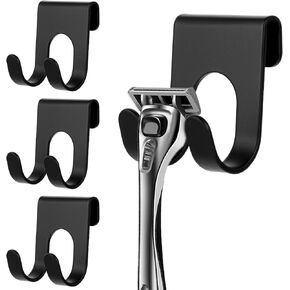 4 Pcs Razor Holder for Shower Made of Stainless Steel, Multifunctional Razor Holder Wall Scratch Resistant, Bathroom Hooks No Drilling for Bathroom and Kitchen Organiser(Black)
